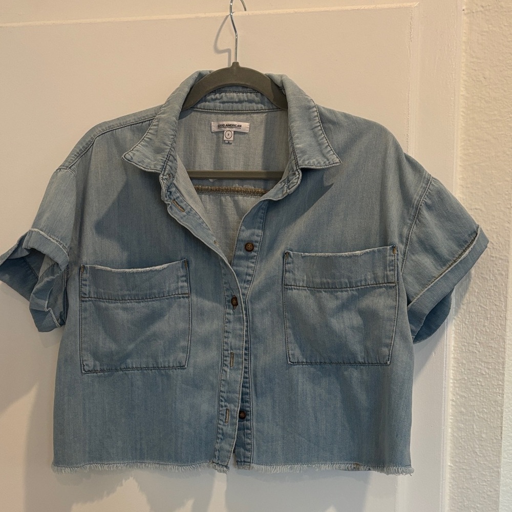 Good American Light Blue Denim Top